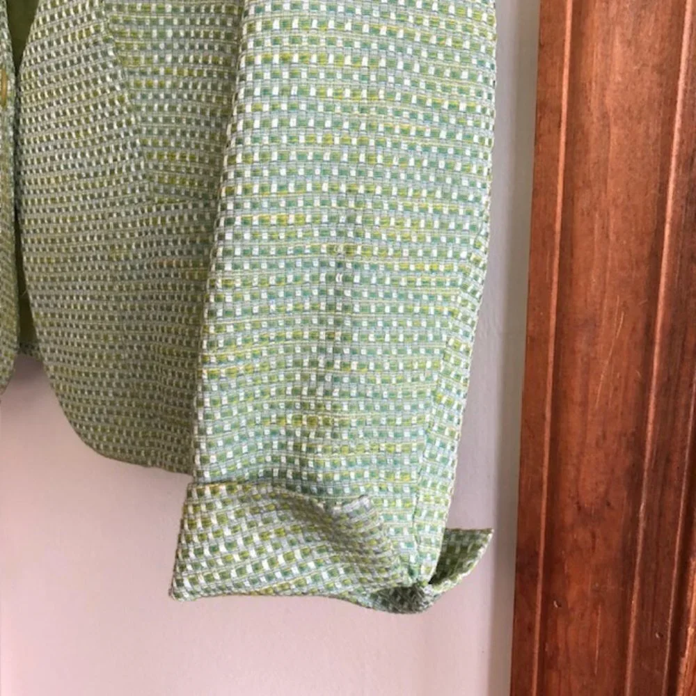 TALBOTS Tweed Green Blue Yellow Long Sleeve Lined Single Breasted Blaz…